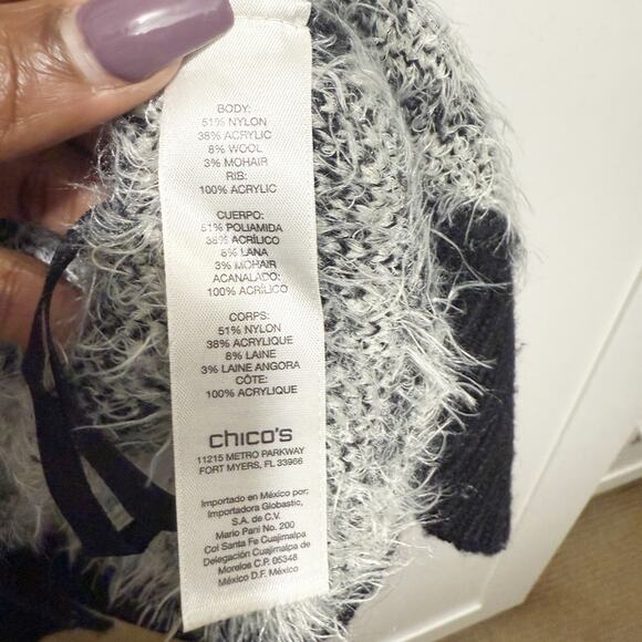 Chico's 2 Button Alaina Fuzzy Wool Mohair Blend Stripe Sweater Vest Size 2 - Picture 9 of 12